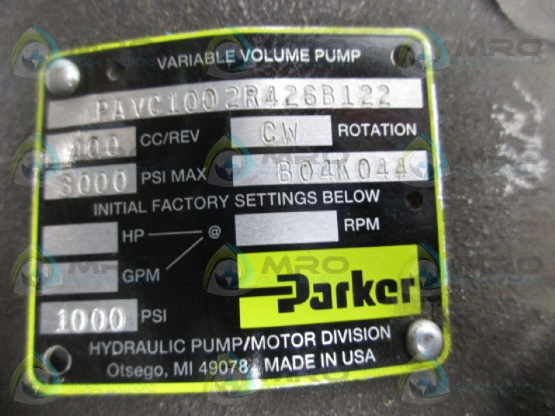PARKER PAVC1002R426B122 VARIABLE VOLUME PUMP  UNMP