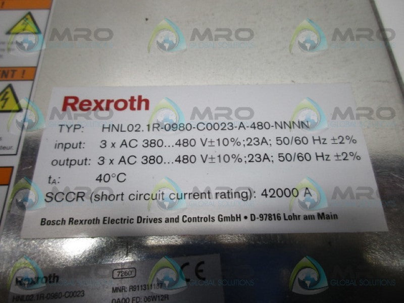 REXROTH HNL02.1R-0980-C0023-A-480-NNNN INDRADRIVE  NSMP