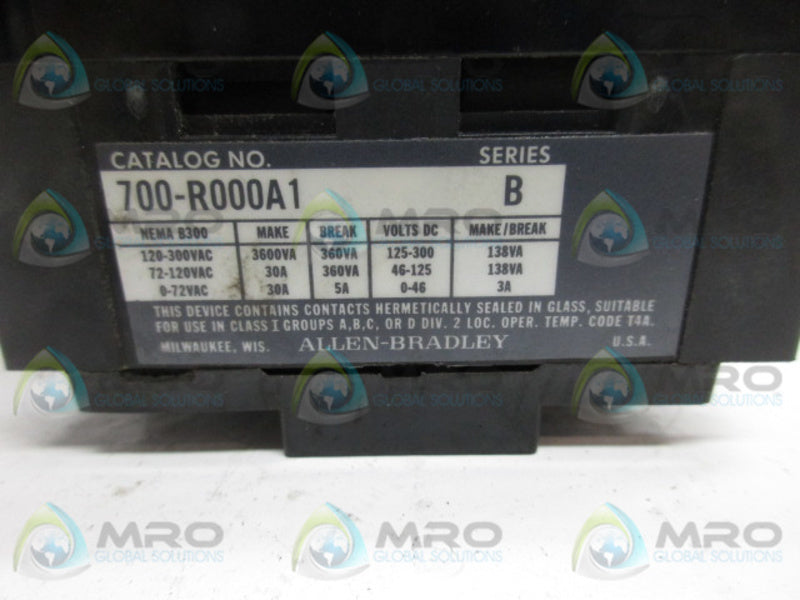 ALLEN BRADLEY 700-R000A1 SER B CONTROL RELAY  UNMP
