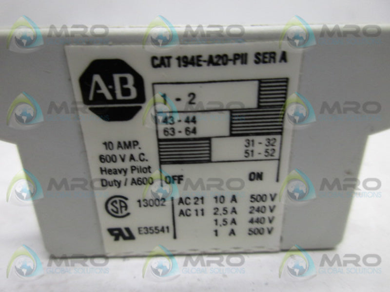 ALLEN BRADLEY 194E-A20-P11 SER A AUXILIARY CONTACT  UNMP