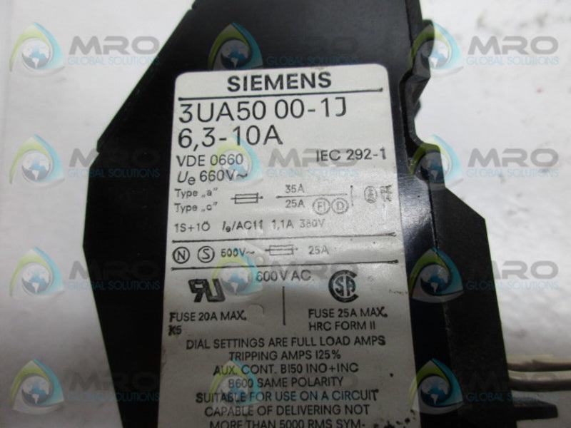 SIEMENS 3UA5000-1J OVERLOAD RELAY 6,3-10A  UNMP