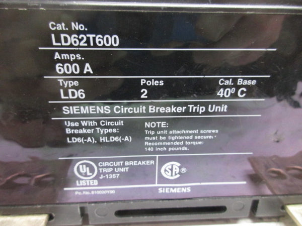 SIEMENS LD62T600 CIRCUIT BREAKER TRIP UNIT 600A  UNMP
