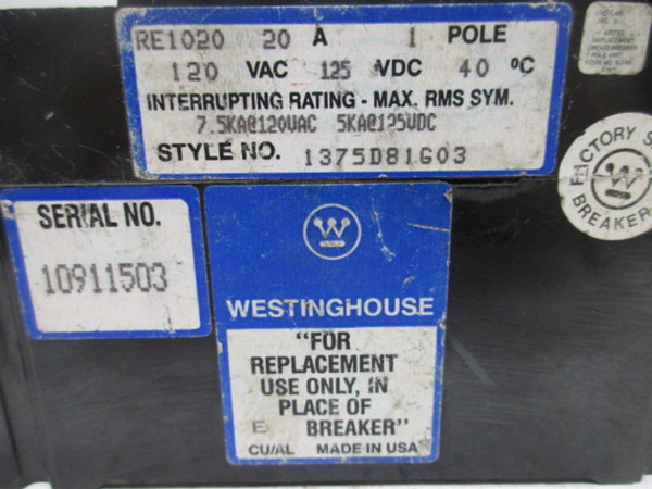 WESTINGHOUSE RE1020 CIRCUIT BREAKER  UNMP