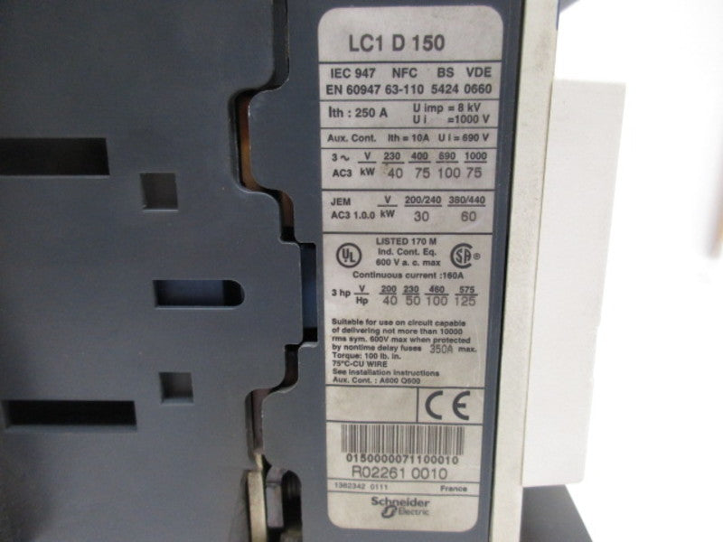 TELEMECANIQUE-SQUARE D LC1D150 MAGNETIC CONTACTORS 250 AMP 3 POLE  UNMP