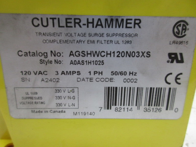 CUTLER HAMMER AGSHWCH120N03XS SURGE SUPPRESSOR 120V  UNMP