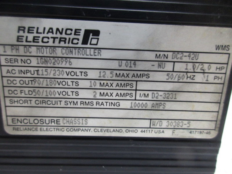 RELIANCE ELECTRIC DC2-42U DC MOTOR CONTROLLER  UNMP