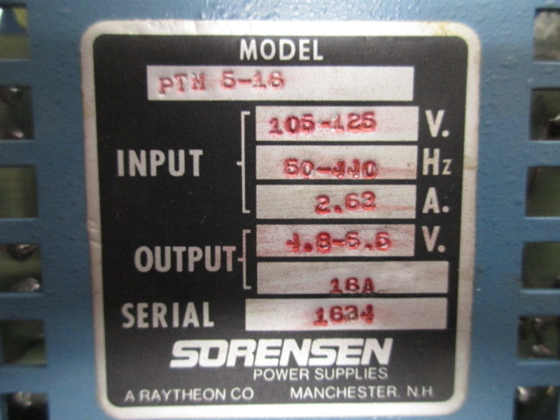 SORENSEN PTM5-16 POWER SUPPLY  UNMP