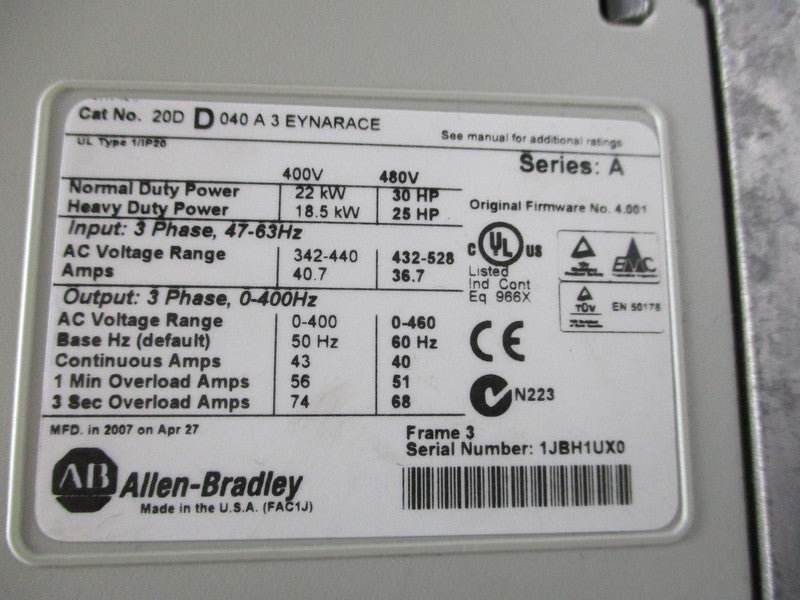 INDUSTRIAL SPARE PART 20DD0403EYNARACE SER. A F/W 4.001  UNMP