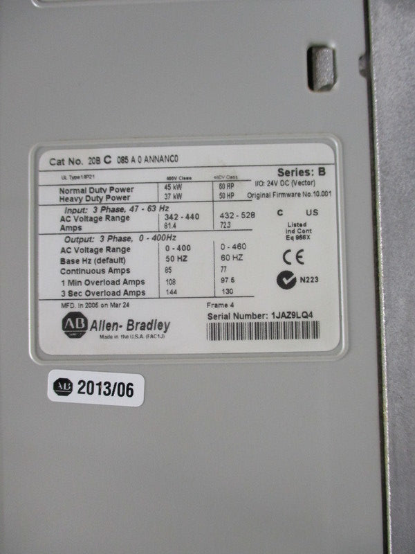 INDUSTRIAL SPARE PART 20BC085A0ANNANCO SER. B F/W: 10.001  UNMP
