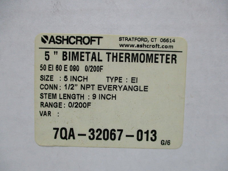 ASHCROFT 50EI60E040-0/200F (AS PICTURED)  NSMP