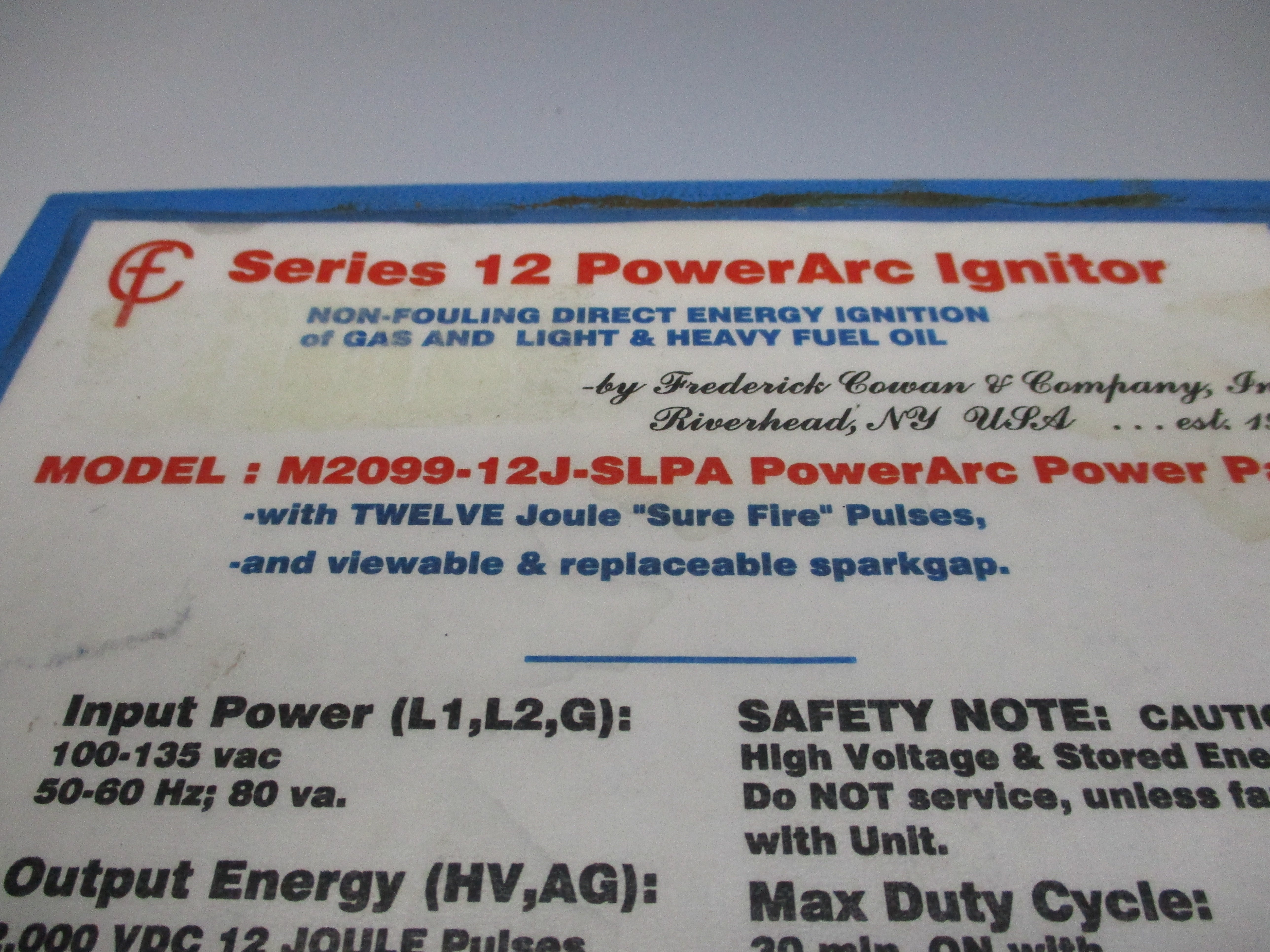FREDERICK COWAN M2099-12J-SLPA 100-135VAC UNMP