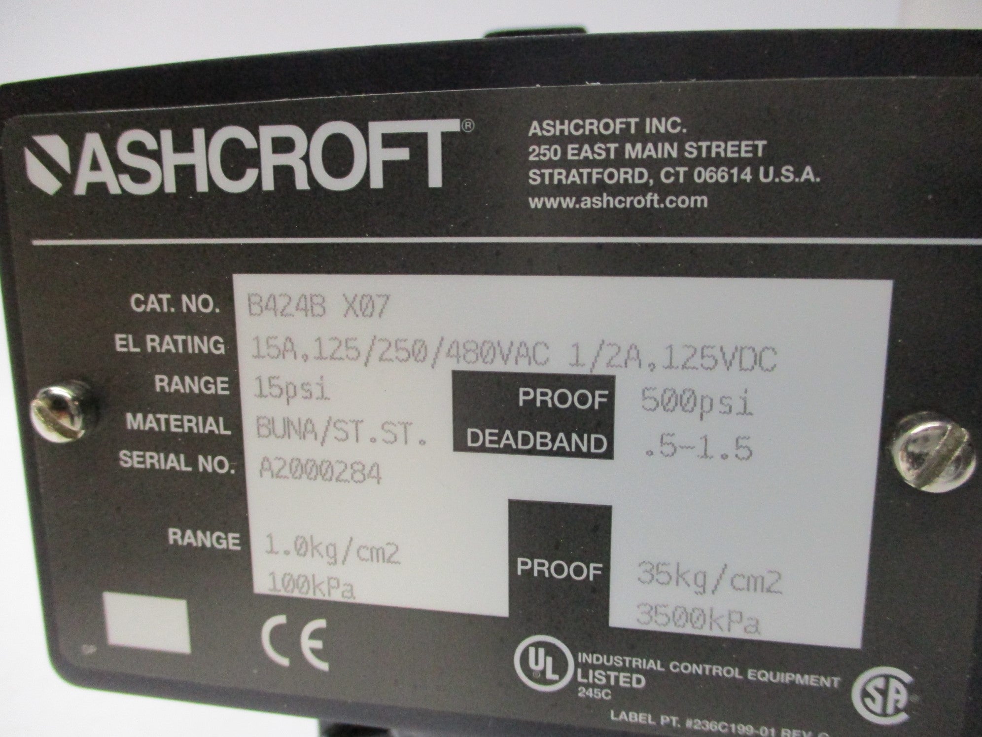 ASHCROFT B424BX07 15PSI NSMP