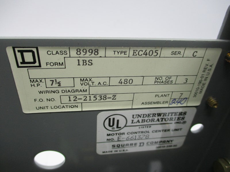 SQUARE D 8998-EC405 SER. C NSMP