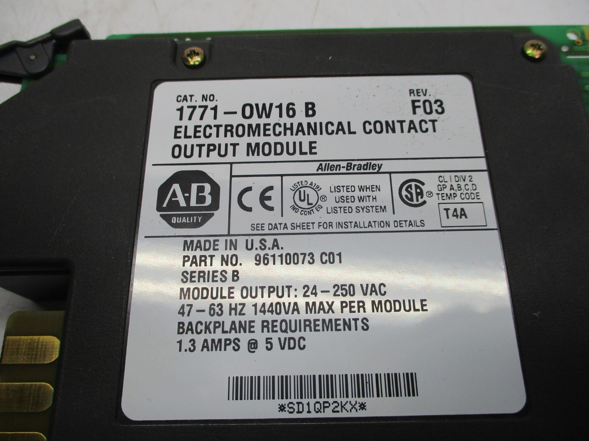 ALLEN BRADLEY 1771-OW16 SER. B 24-250VAC 1.30A UNMP
