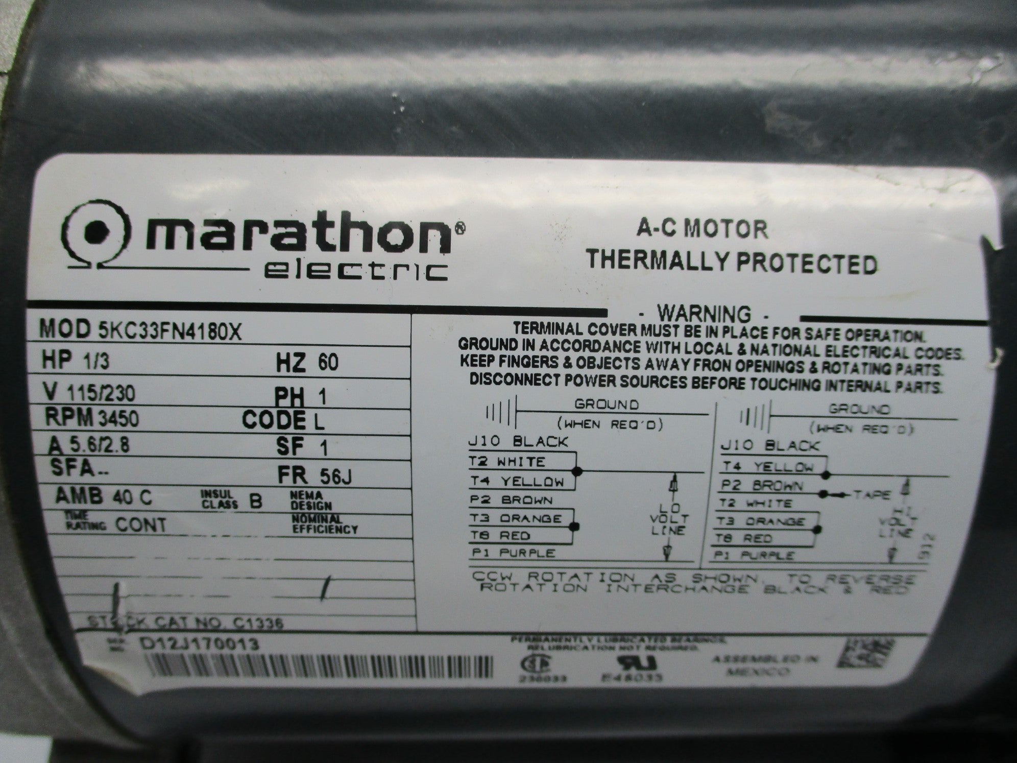 MARATHON ELECTRIC 5KC33FN4180X UNMP
