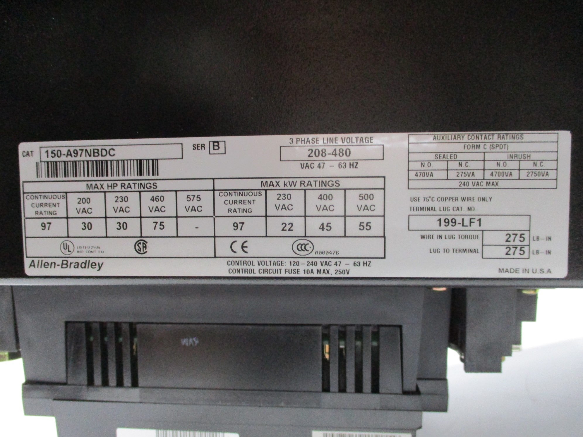 ALLEN BRADLEY 150-A97NBDC SER. B F/W 3C1 NSMP