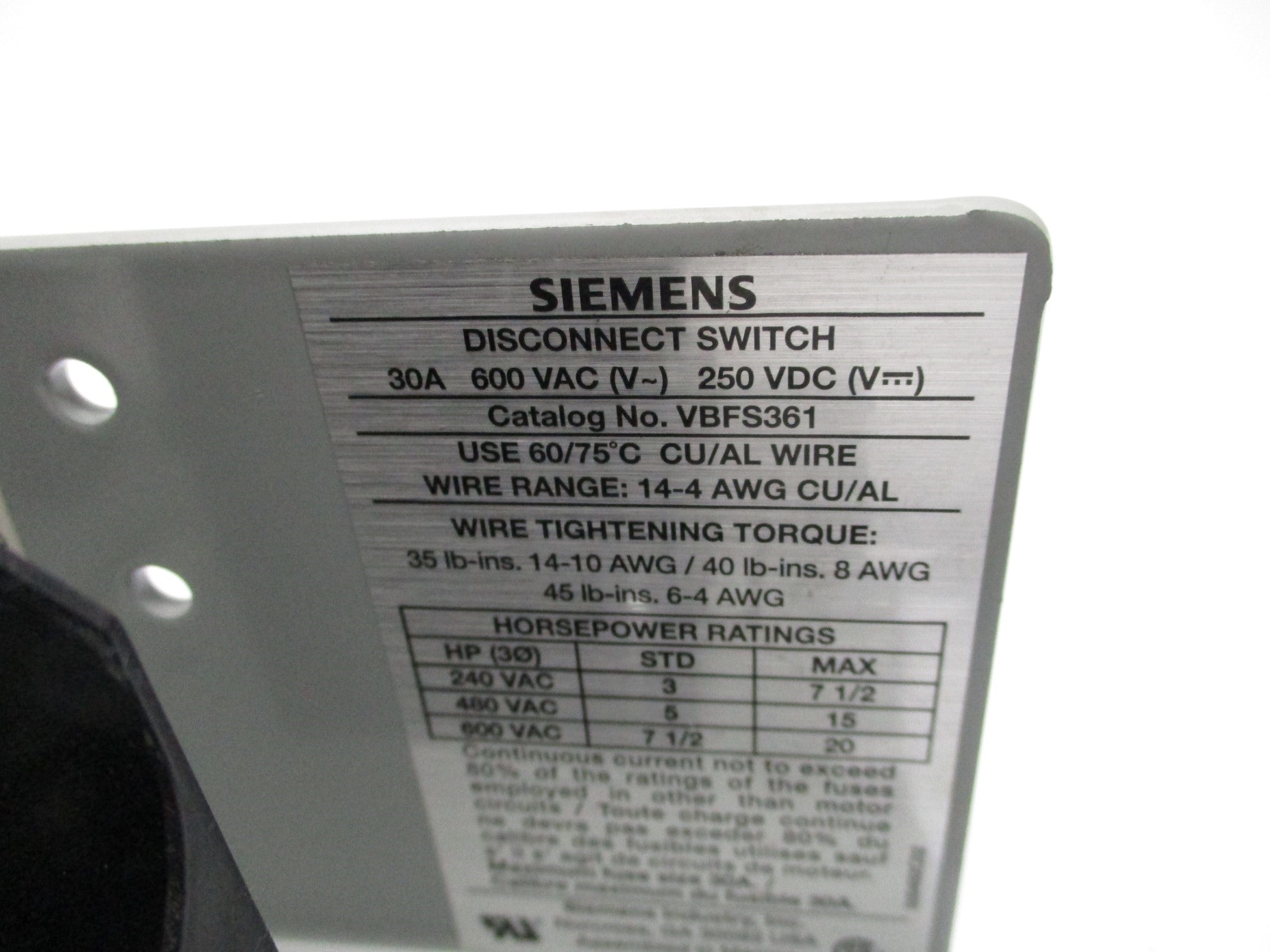 SIEMENS VBFS361 30A NSMP