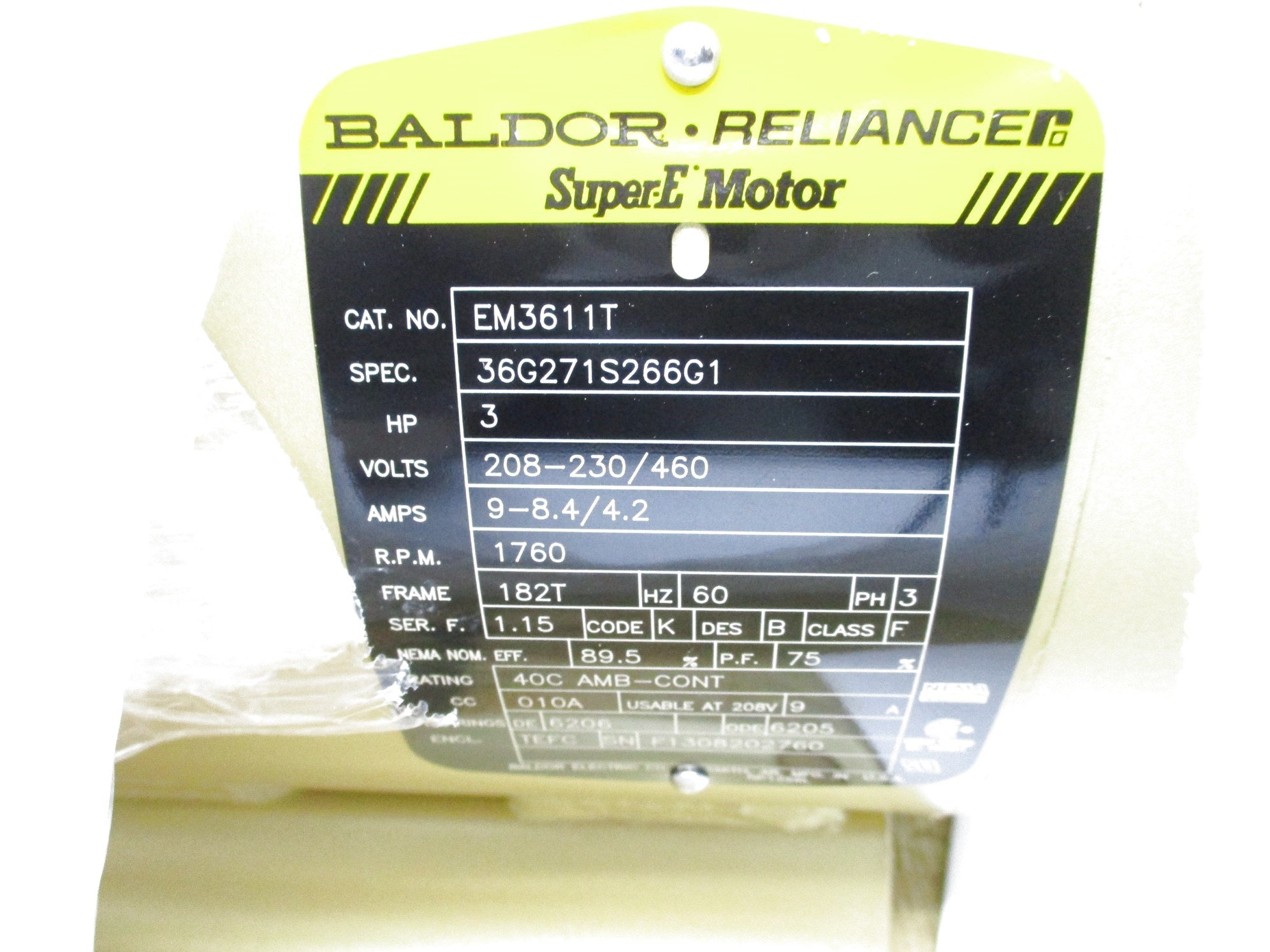 BALDOR EM3611T 208-230V/460V 9-8.4/4.2A NSMP