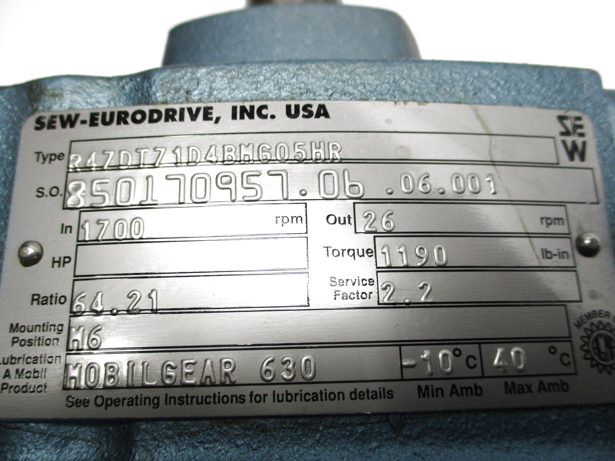 SEW EURODRIVE R47DT71D4BMG05HR NSNP