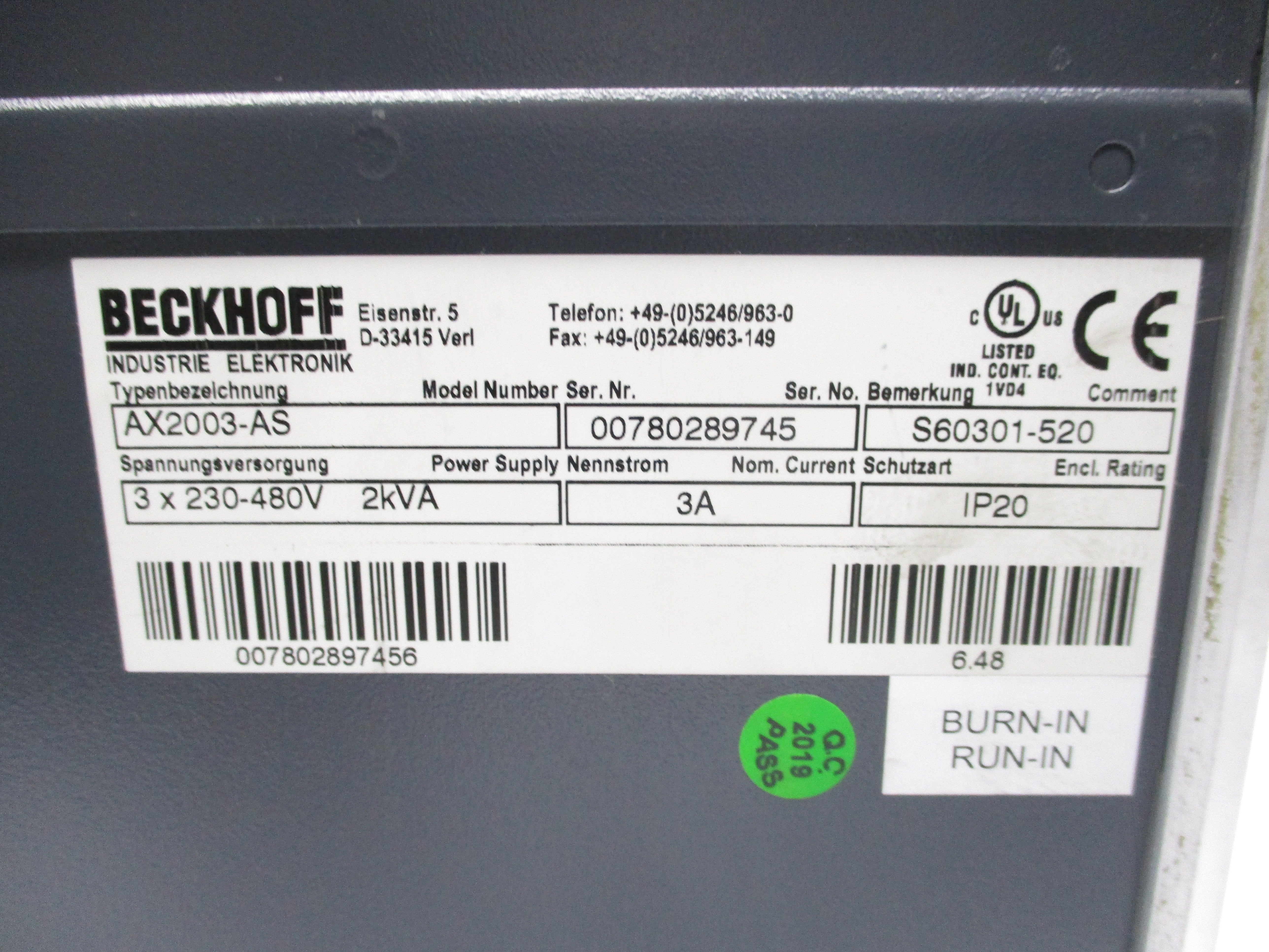 BECKOFF AX2003-AS (AS PICTURED) UNMP