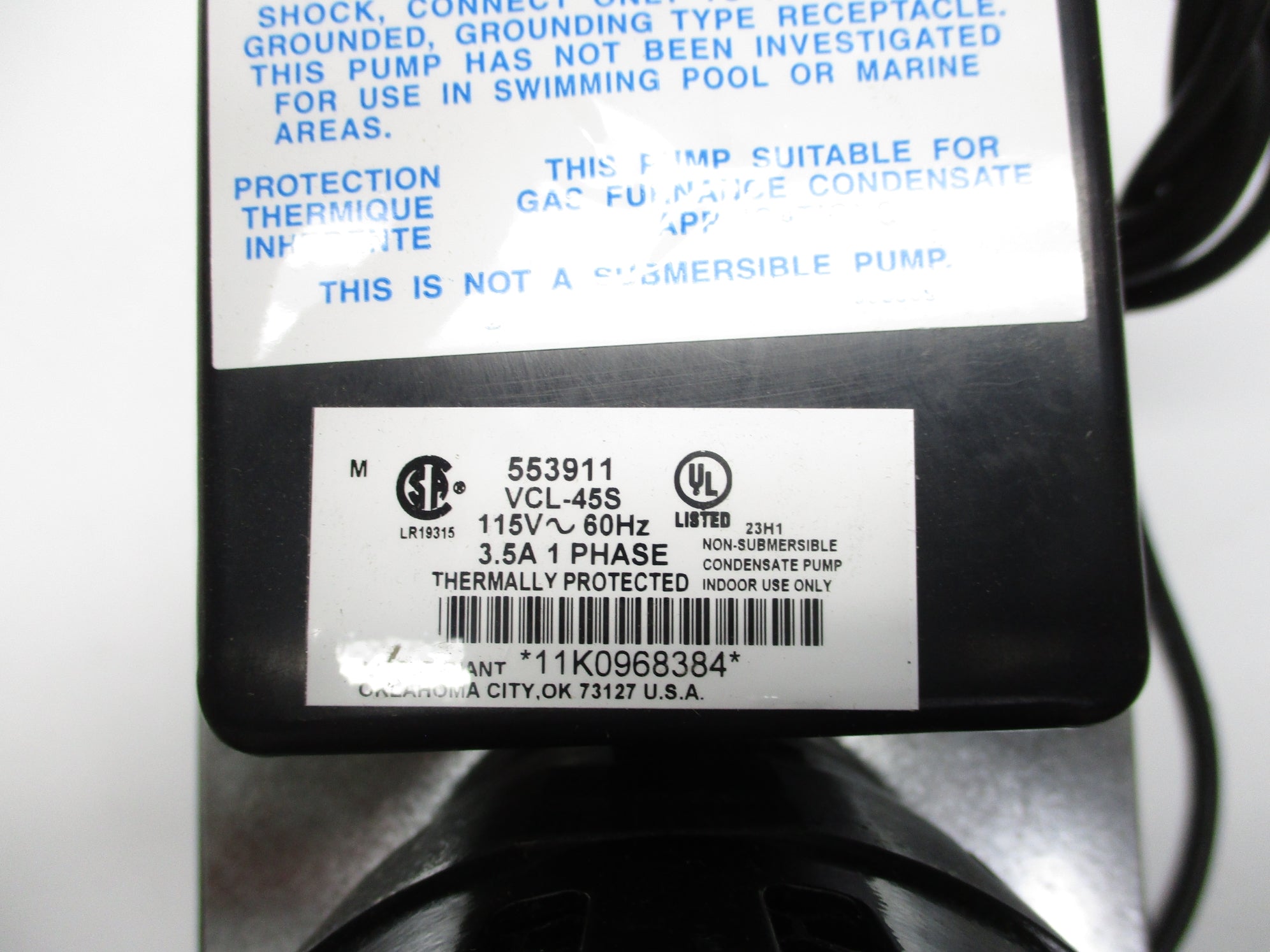 LITTLE GIANT VCL-45S 553911 115V 3.5A NSMP