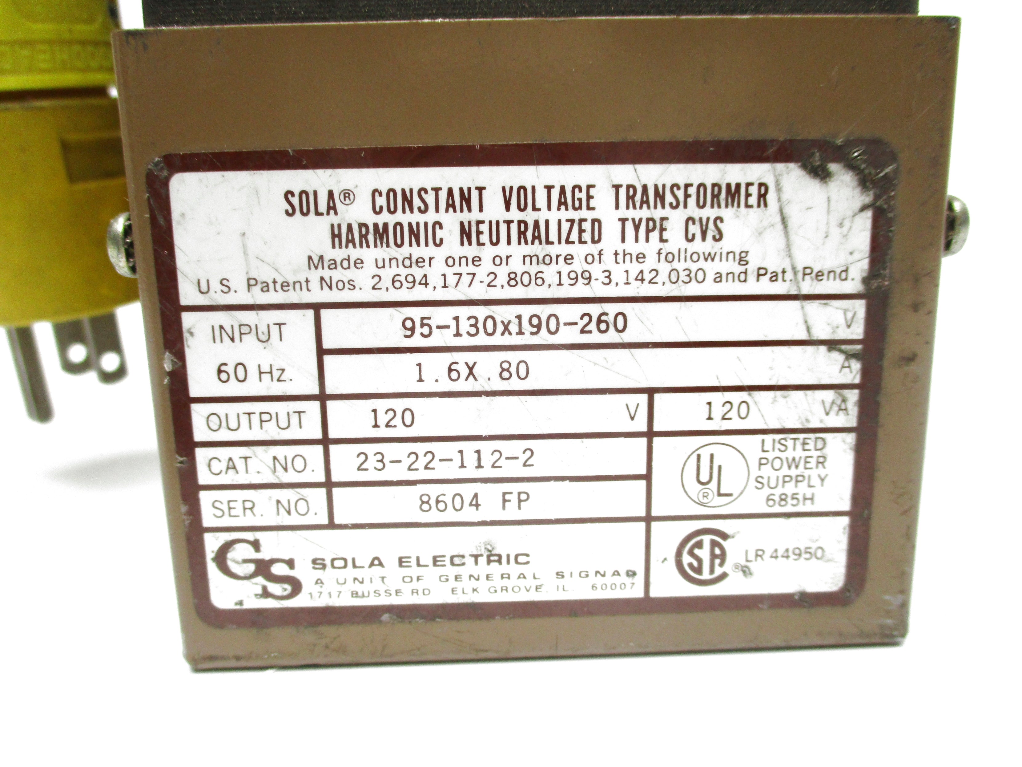 SOLA 23-22-112-2 190-260V 0.80A UNMP