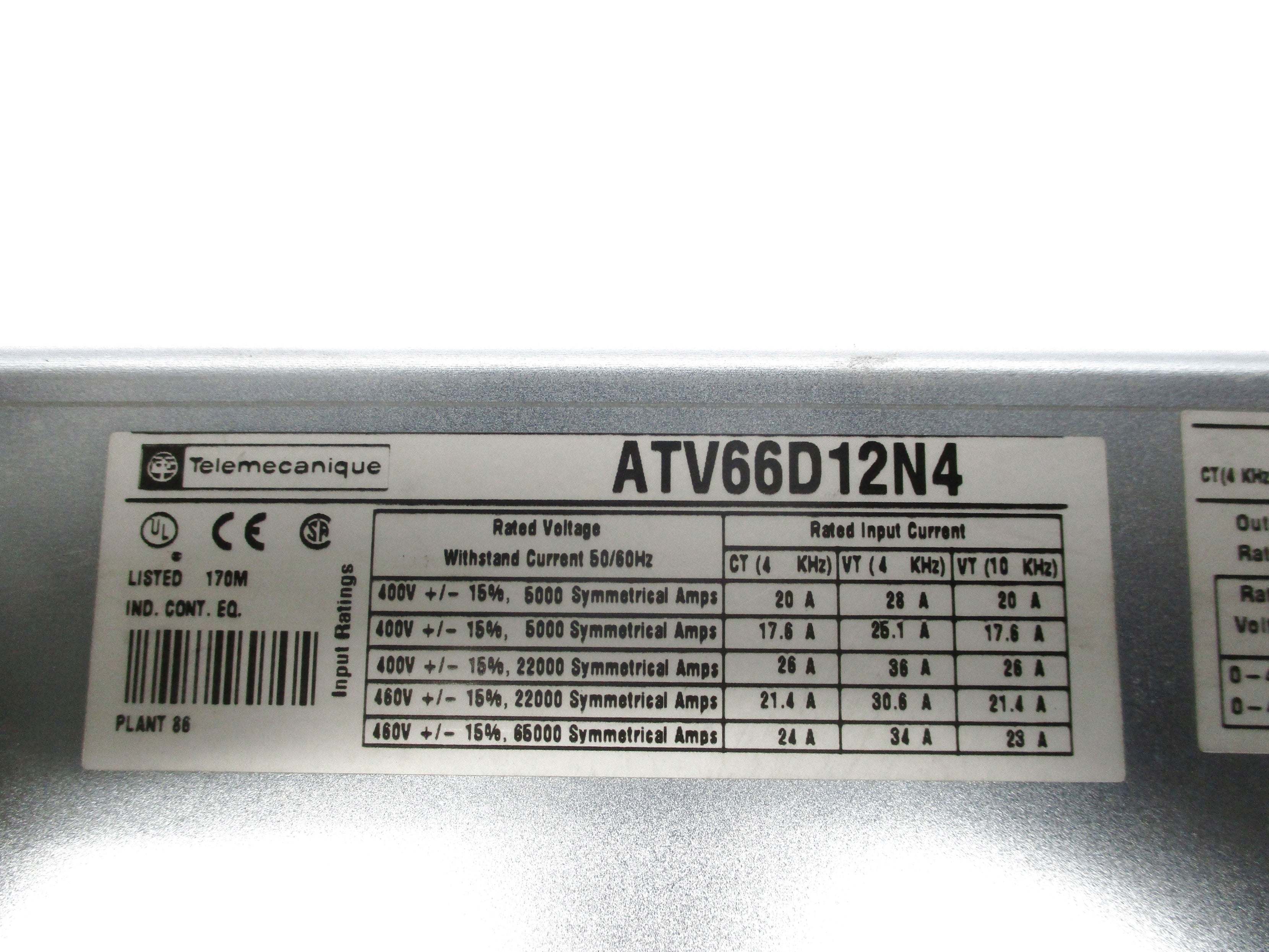 TELEMECANIQUE ATV66D12N4 (AS PICTURED) UNMP