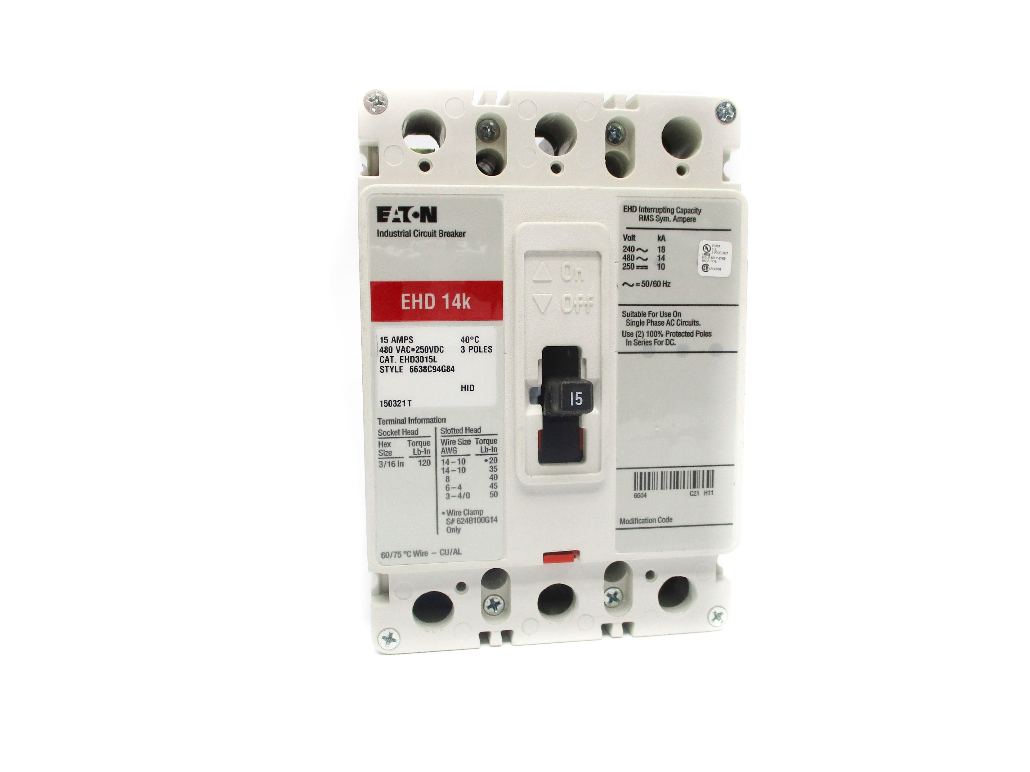 EATON EHD3015L SER. C 480VAC 15A NSMP