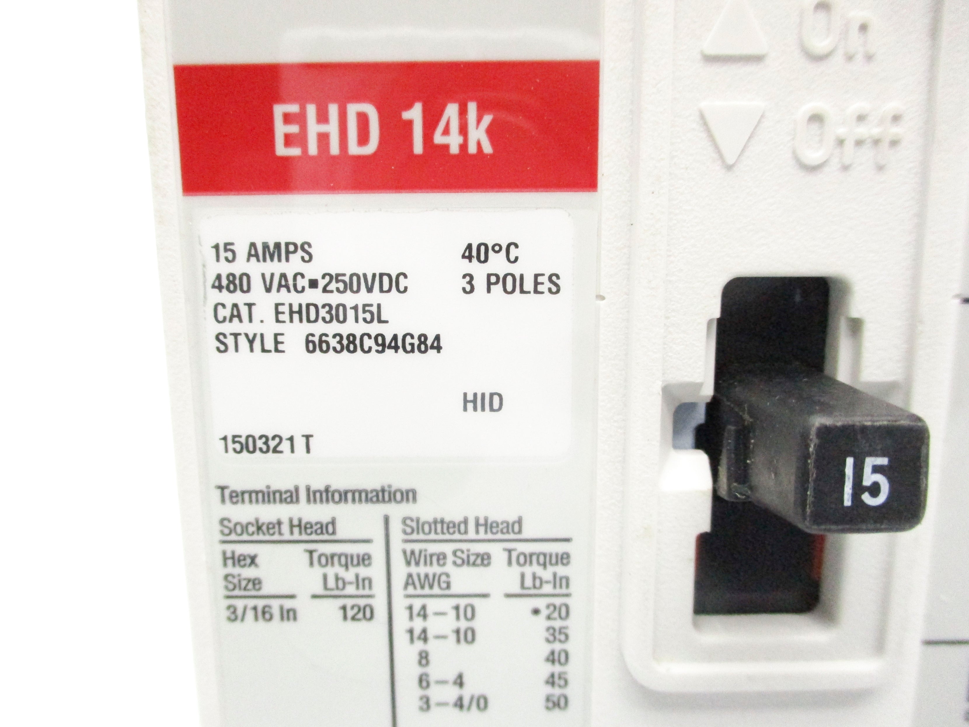 EATON EHD3015L SER. C 480VAC 15A NSMP
