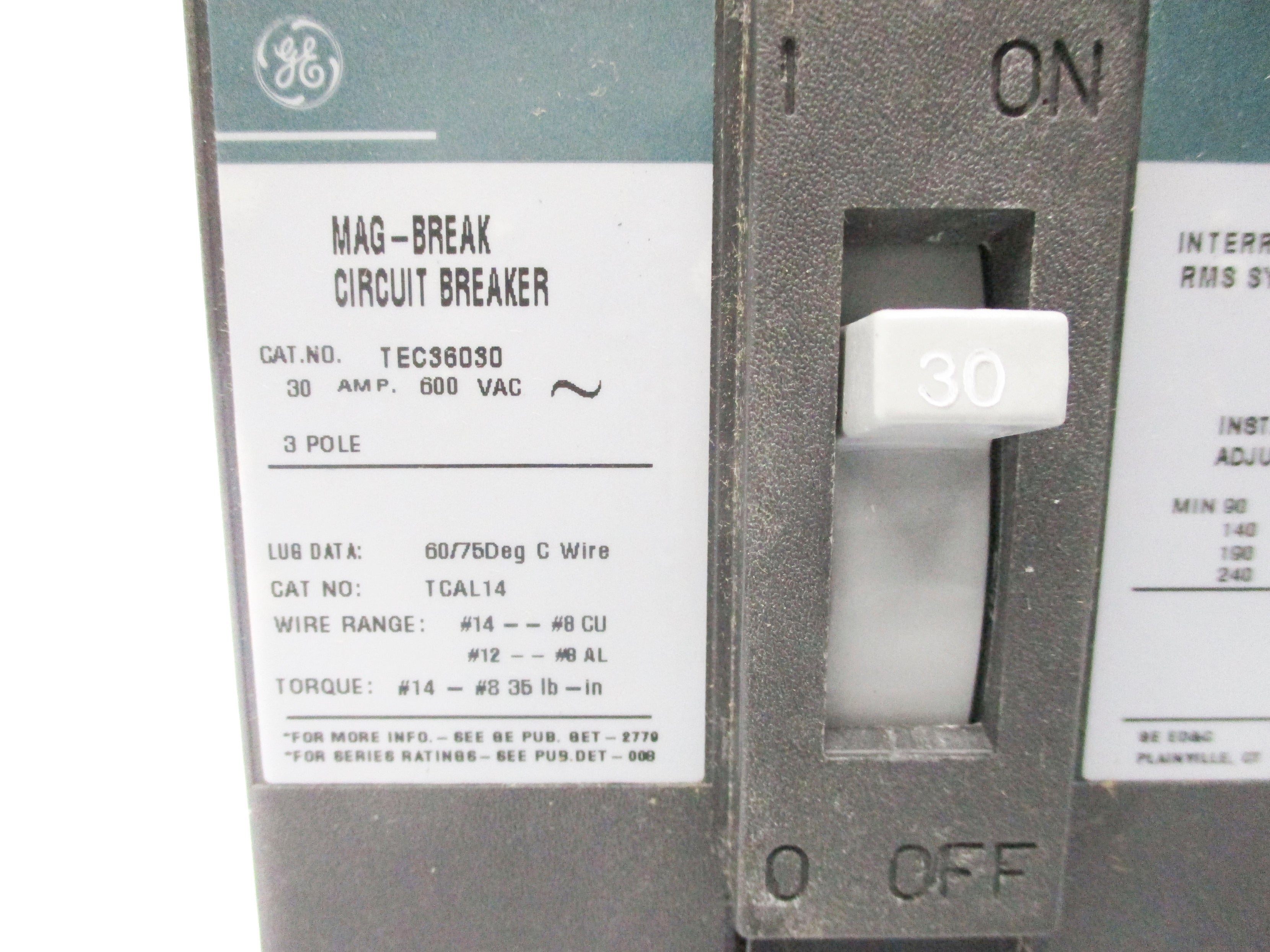 GENERAL ELECTRIC TEC36030 600VAC 30A (GREEN) NSMP
