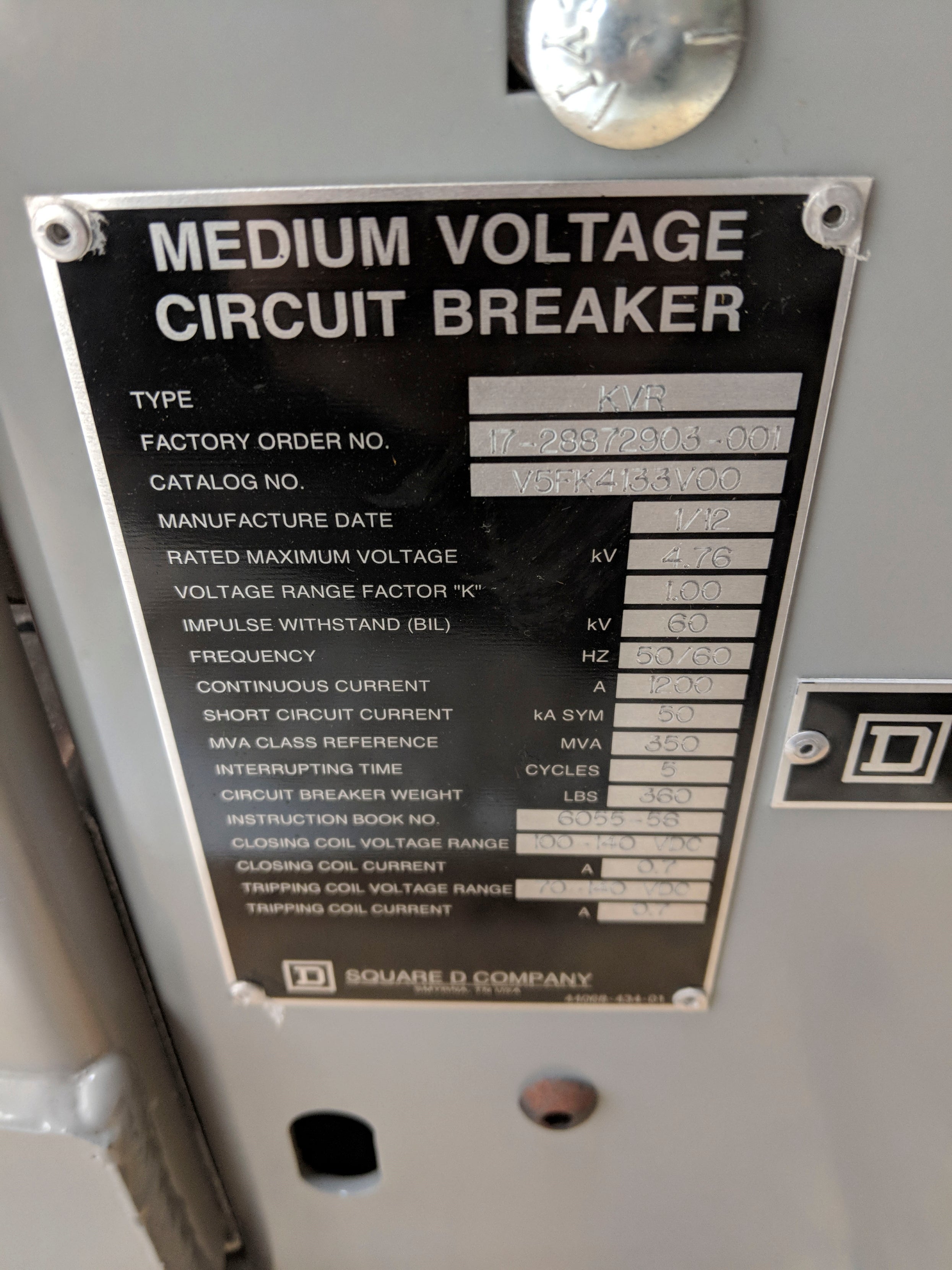 SQUARE D MAGNUM KVR V5FK4133V00 5GSB2-350-1200 NSNP