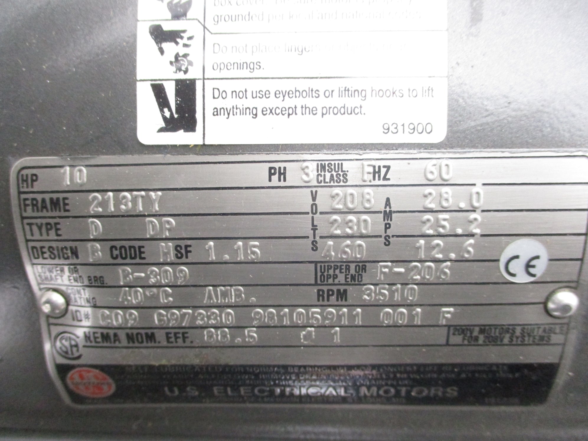 US MOTORS C09-697330-98105911-001-F 10HP 213TY NSNP