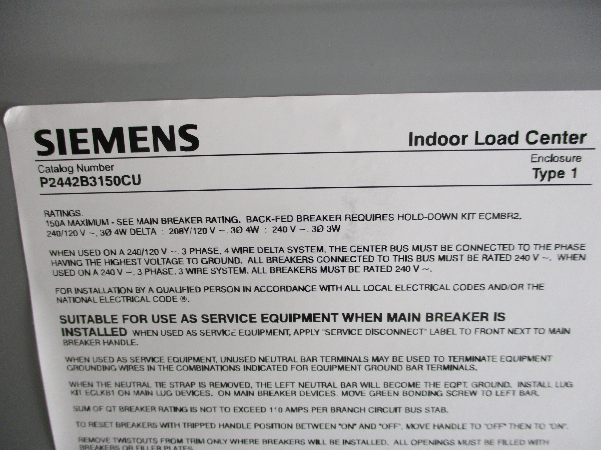 SIEMENS P2442B3150CU 150A NSMP