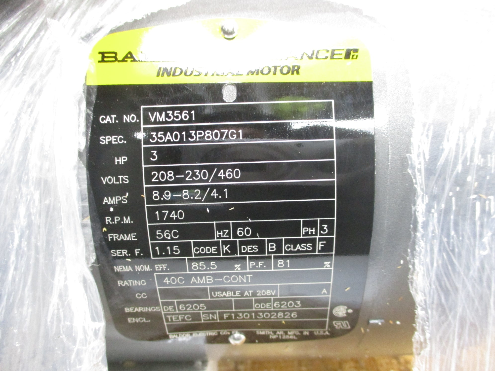 BALDOR VM3561 208-230/460V 8.9-8.2/4.1A NSMP