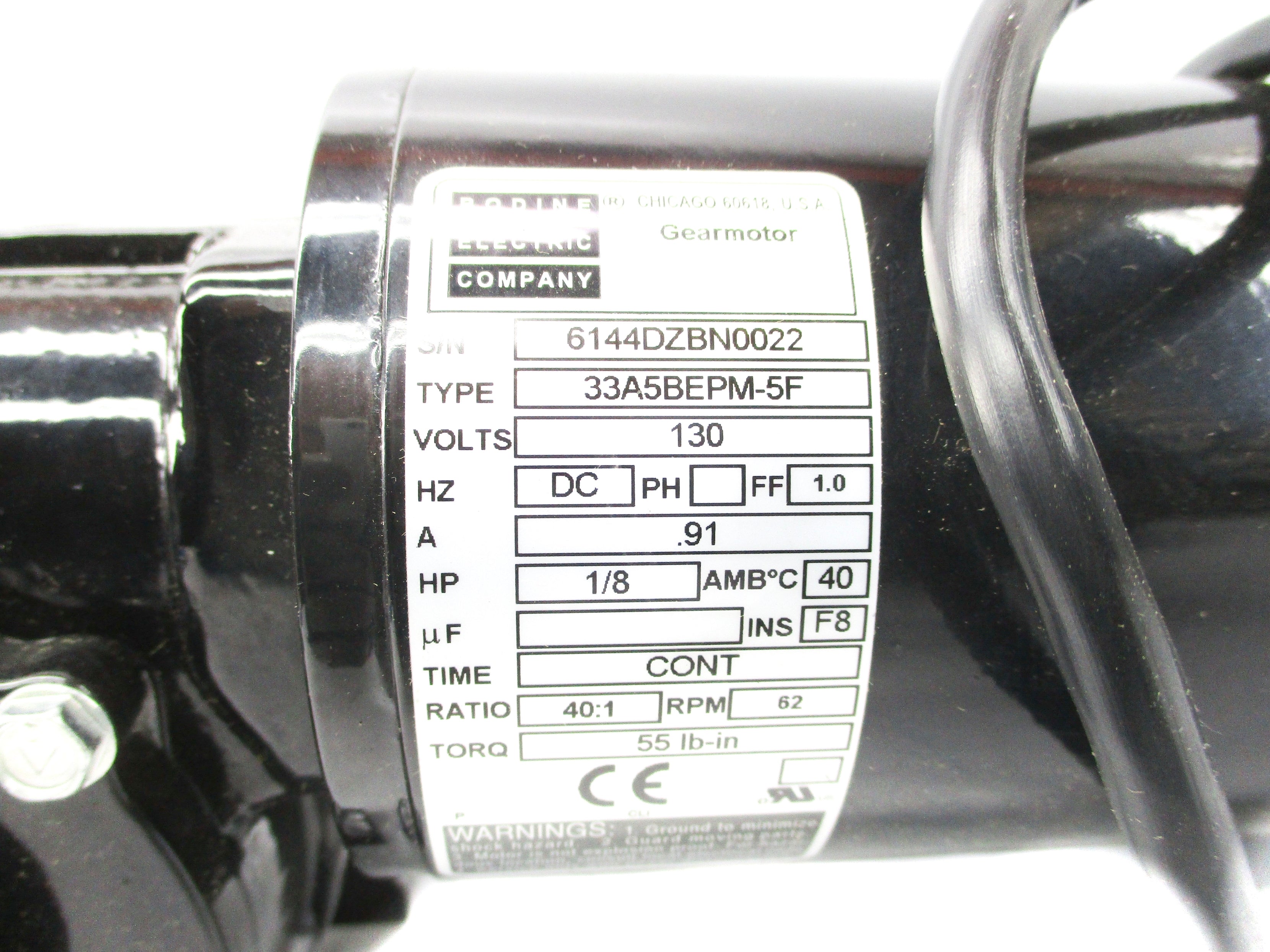 BODINE ELECTRIC 33A5BEPM-5F 130V .91A 40:1 NSMP