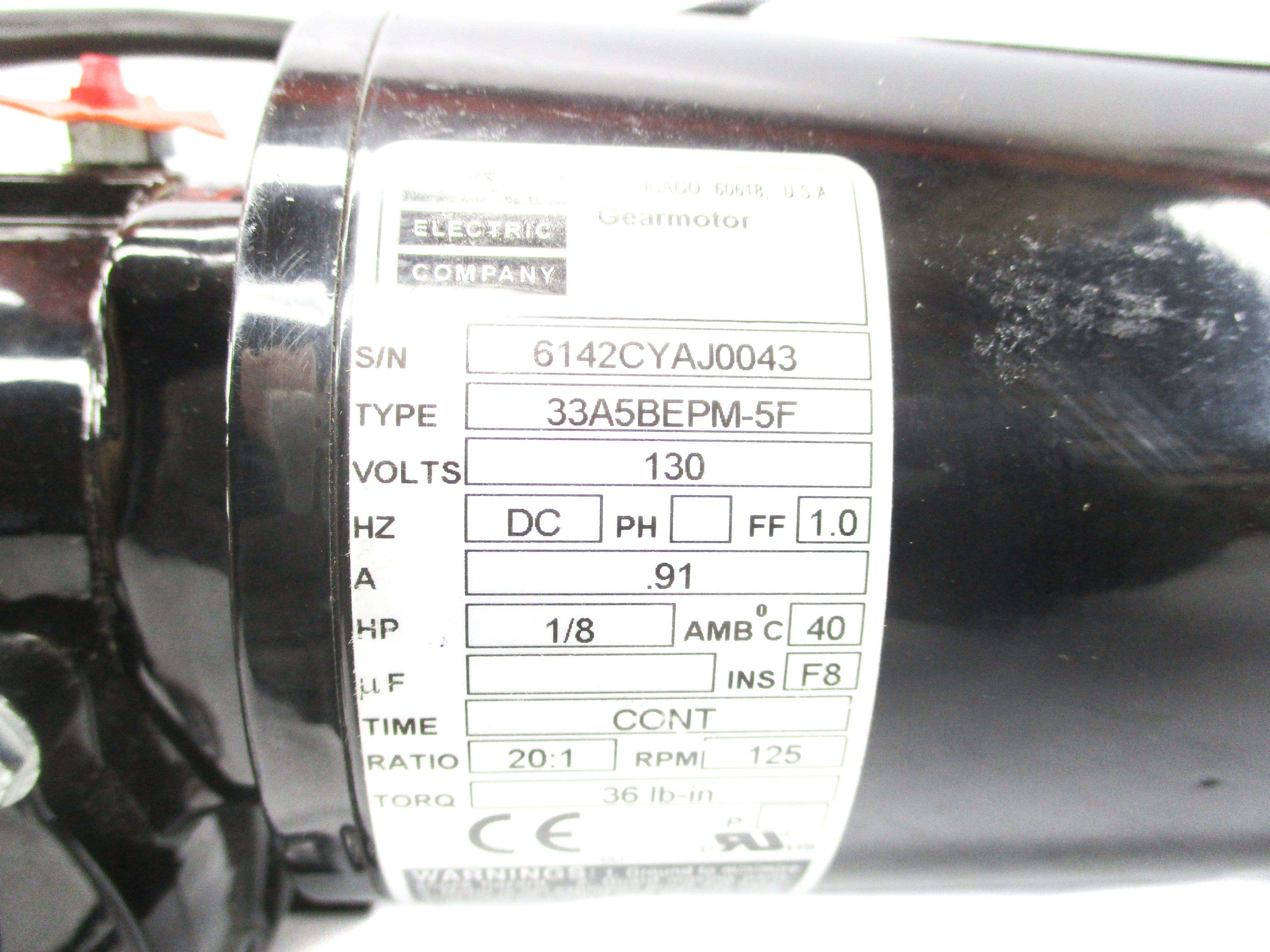 BODINE ELECTRIC 33A5BEPM-5F 130V .91A 20:1 NSMP