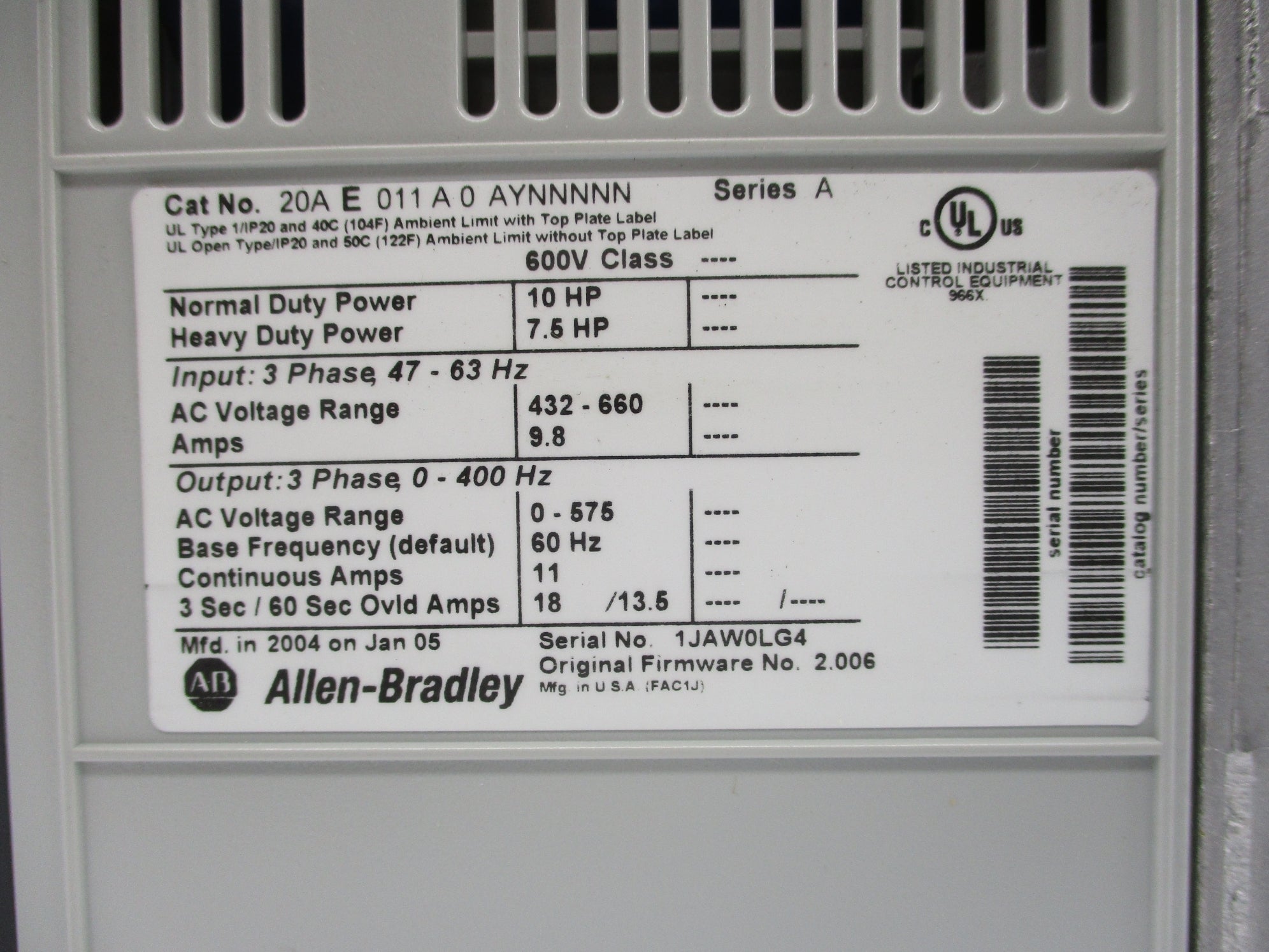 INDUSTRIAL SPARE PART 20AE011A0AYNNNNN SER. A F/W 2.006 NSMP