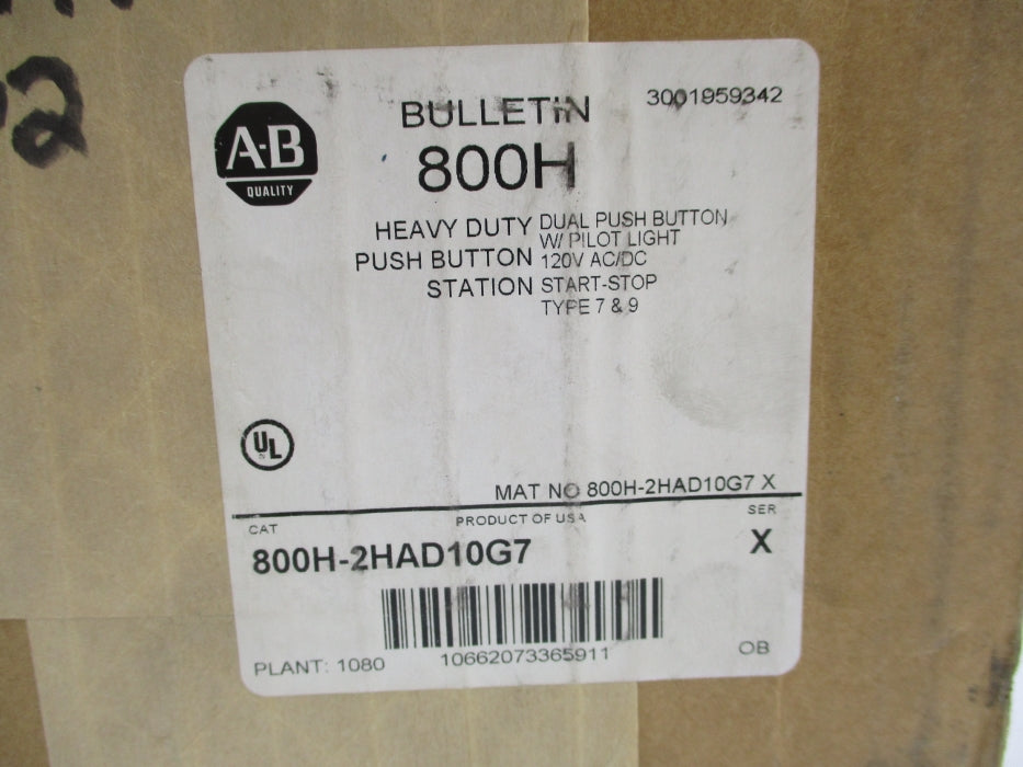 ALLEN BRADLEY 800H-2HAD10G7 SER. X (BR/WH) NSMP