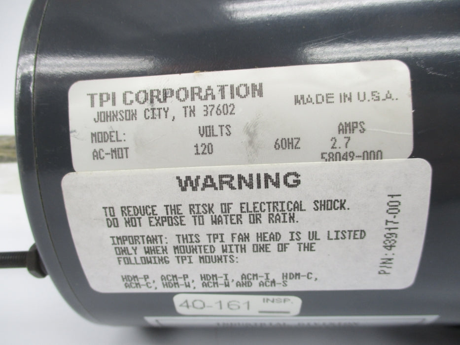 TPI INDUSTRIAL AC-MOT 58049-000 120V 3.2A NSMP