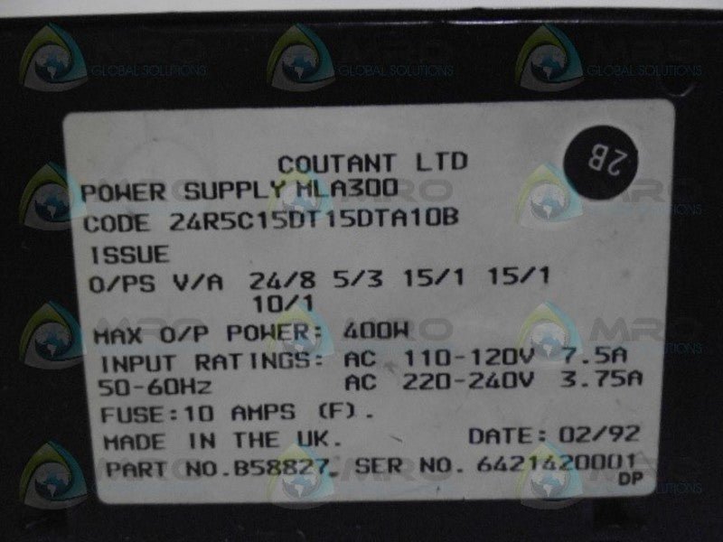 COUTANT 24R5C15DT15DTA10B POWER SUPPLY MLA300 B58827  NSMP