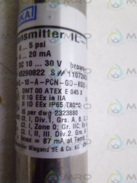 WIKA IL-10 45290822 PRESSURE TRANSMITTER  UNMP