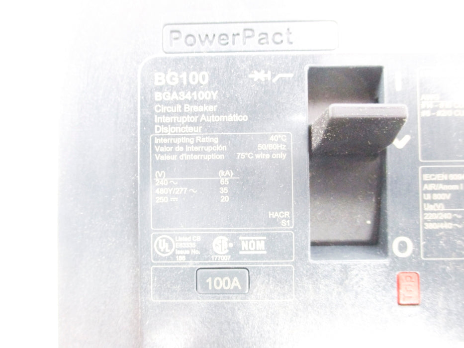 SQUARE D BGA34100Y 100A 480V NSMP