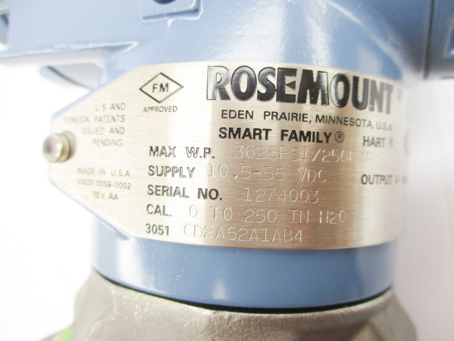 ROSEMOUNT 3051CD2A52A1AB4 10.5-55VDC 3626PSI NSMP