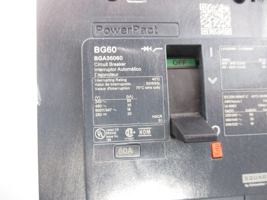 SQUARE D BGA36060 480V 60A NSNP