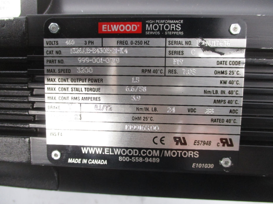 ELWOOD 1326AB-B430E-21-K4 SER. C 460V 3.9A NSNP