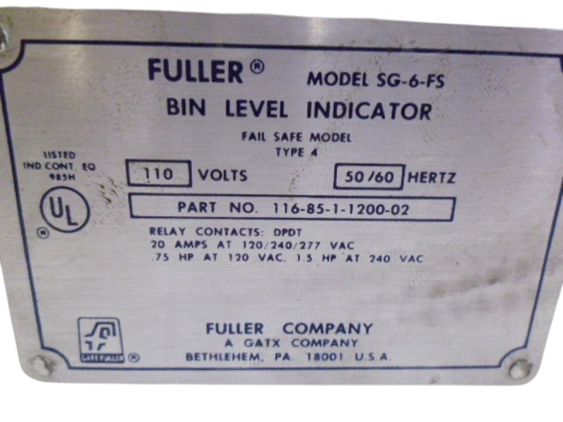 FULLER SG-6-FS 116-85-1-1200-02 BIN LEVEL INDICATOR  NSNP
