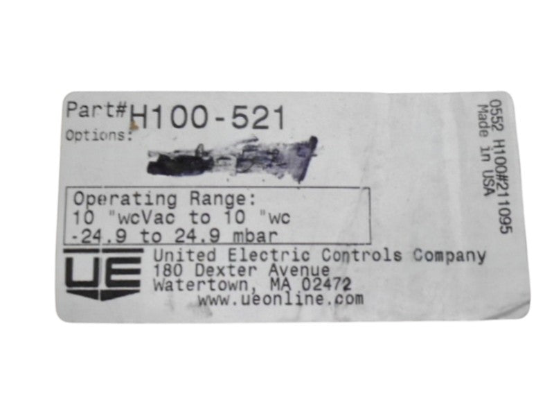 UNITED ELECTRIC H100-521 PRESSURE SWITCH  NSMP
