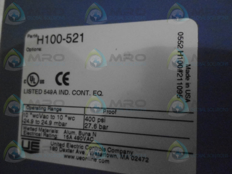 UNITED ELECTRIC H100-521 PRESSURE SWITCH  NSMP