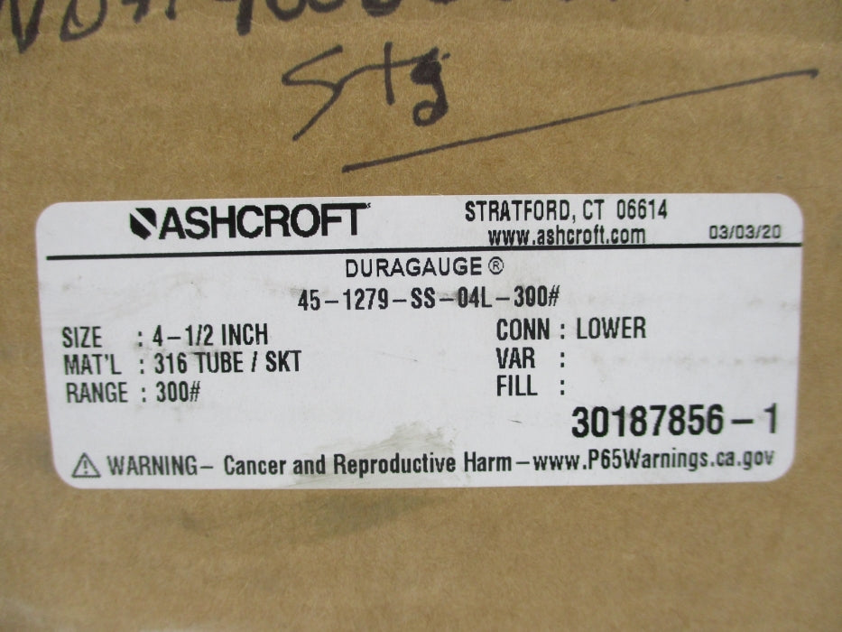 ASHCROFT 45-1279-SS-04L-300# 0-300PSI 4-1/2" NSMP