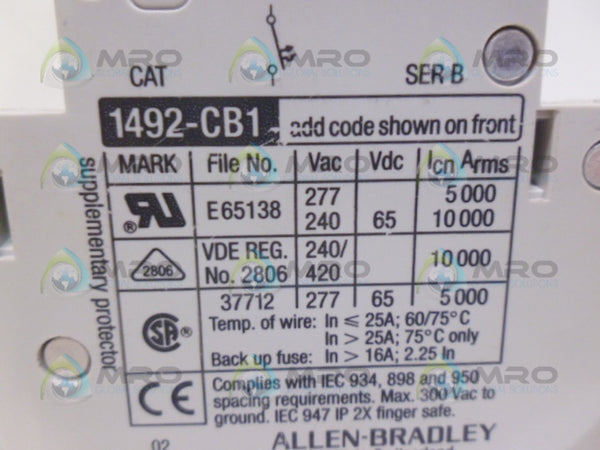 ALLEN BRADLEY 1492-CB1G060 SER. B CIRCUIT BREAKER 6A  UNMP